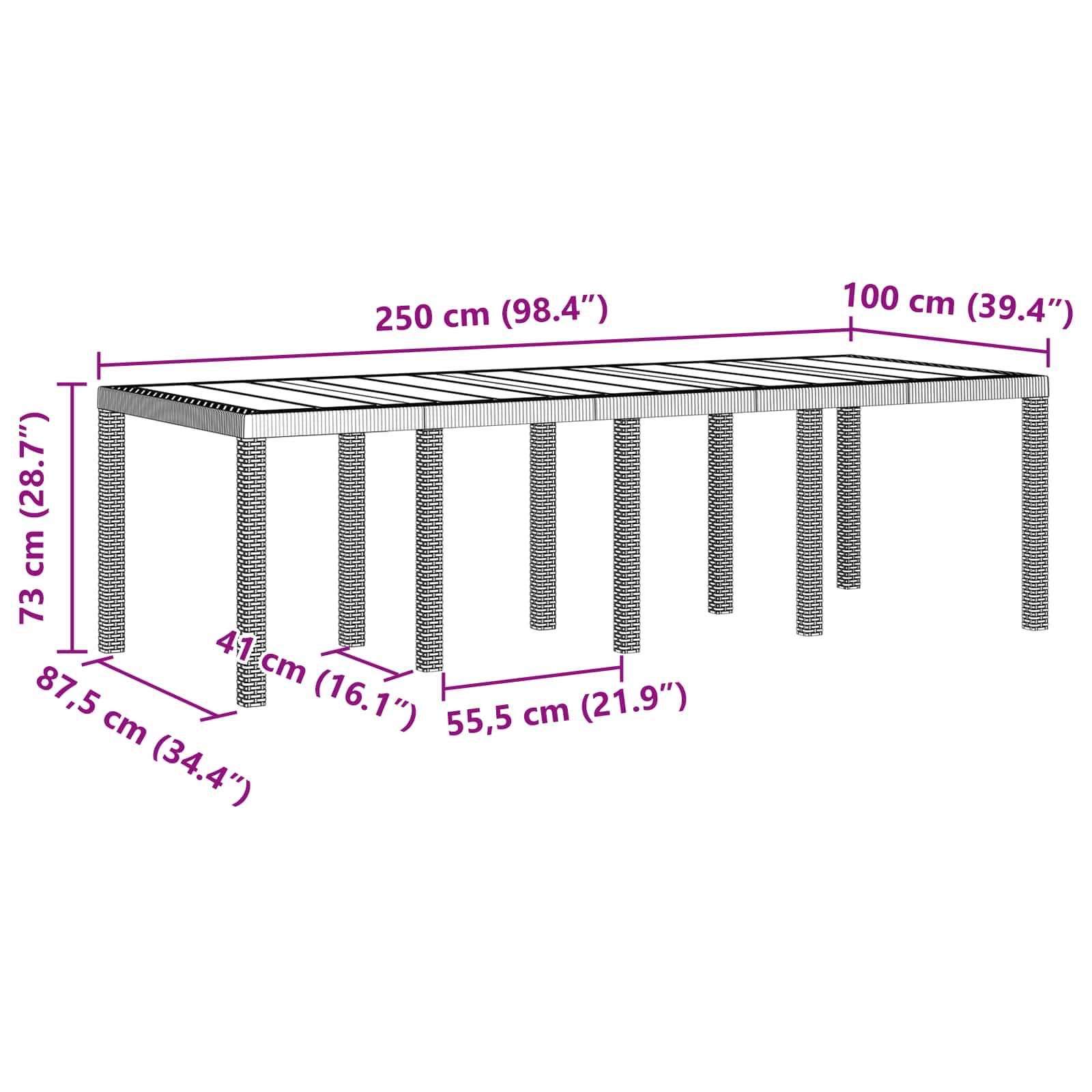 Garten Essgruppe 11 pcs Braun Polt Rattan