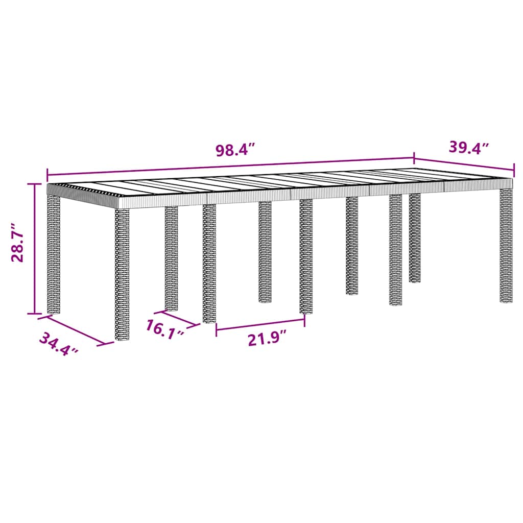 Garten Essgruppe 9 pcs Braun Polt Rattan