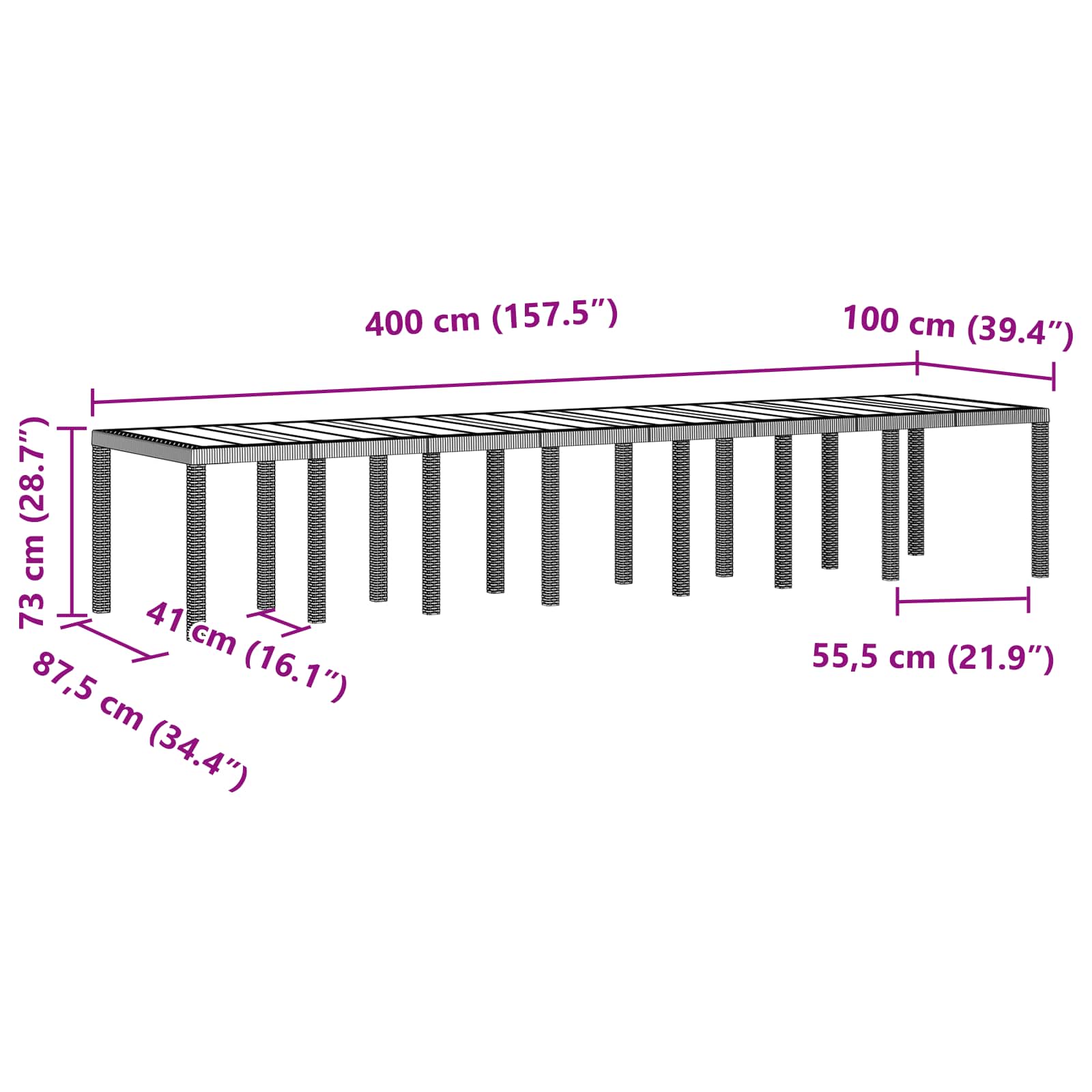 Garten Essgruppe 15 pcs Braun Polt Rattan