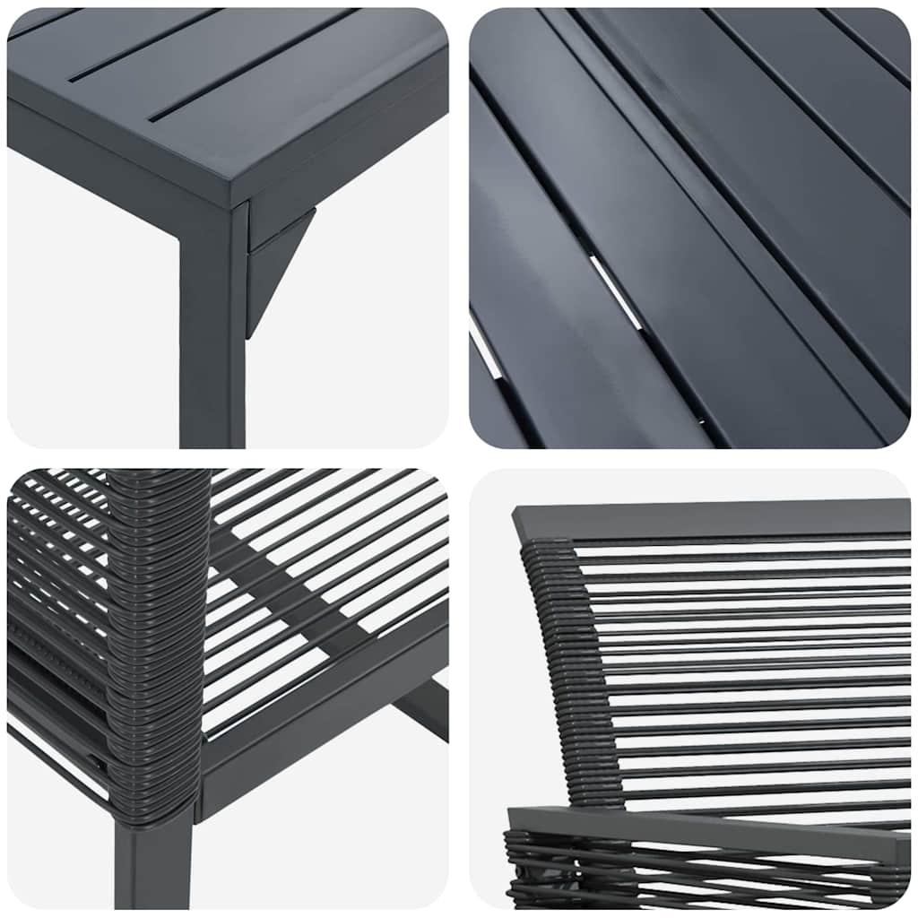 Garten Essgruppe 9 pcs Schwarz Stahl und Poly-Rattan