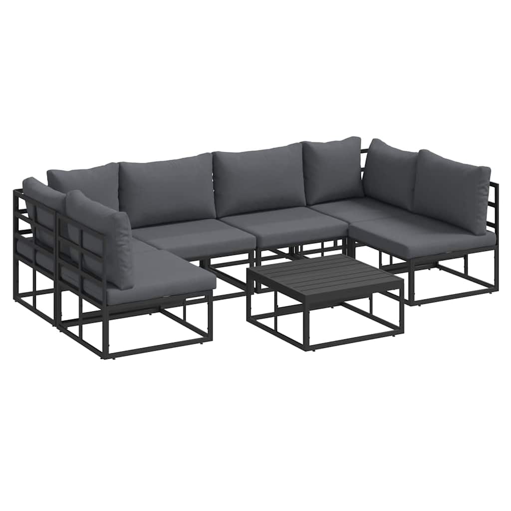 Garten-Sofa-Set mit Kissen 7 pcs Schwarz Aluminium