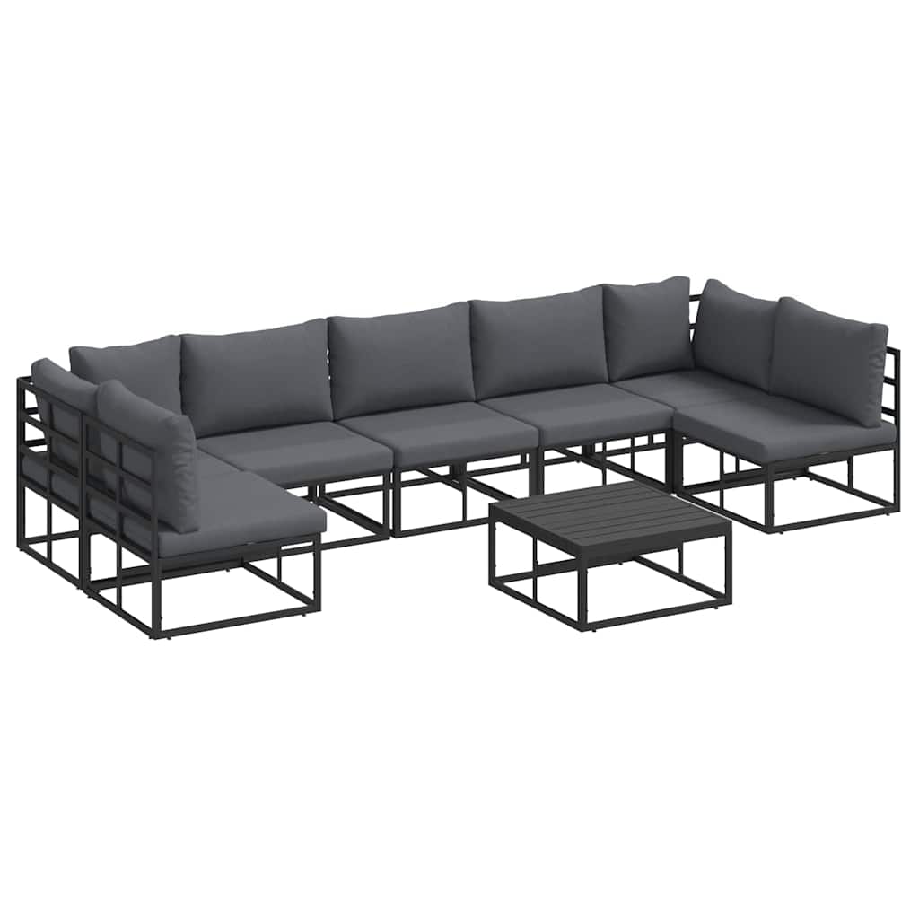 Garten-Sofa-Set mit Kissen 8 pcs Schwarz Aluminium