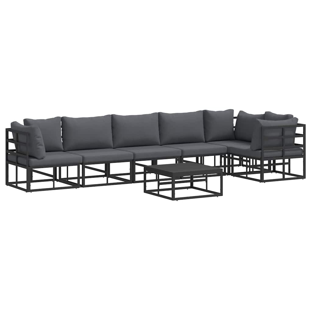 Garten-Sofa-Set mit Kissen 7 pcs Schwarz Aluminium