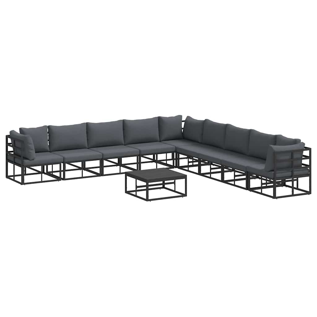 Garten-Sofa-Set mit Kissen 10 pcs Schwarz Aluminium