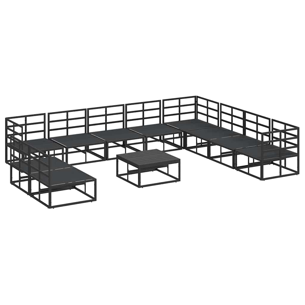 Garten-Sofa-Set mit Kissen 11 pcs Schwarz Aluminium
