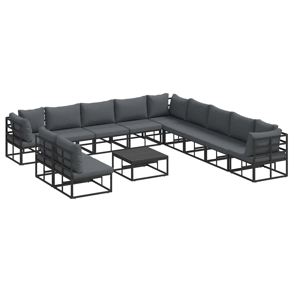 Garten-Sofa-Set mit Kissen 12 pcs Schwarz Aluminium