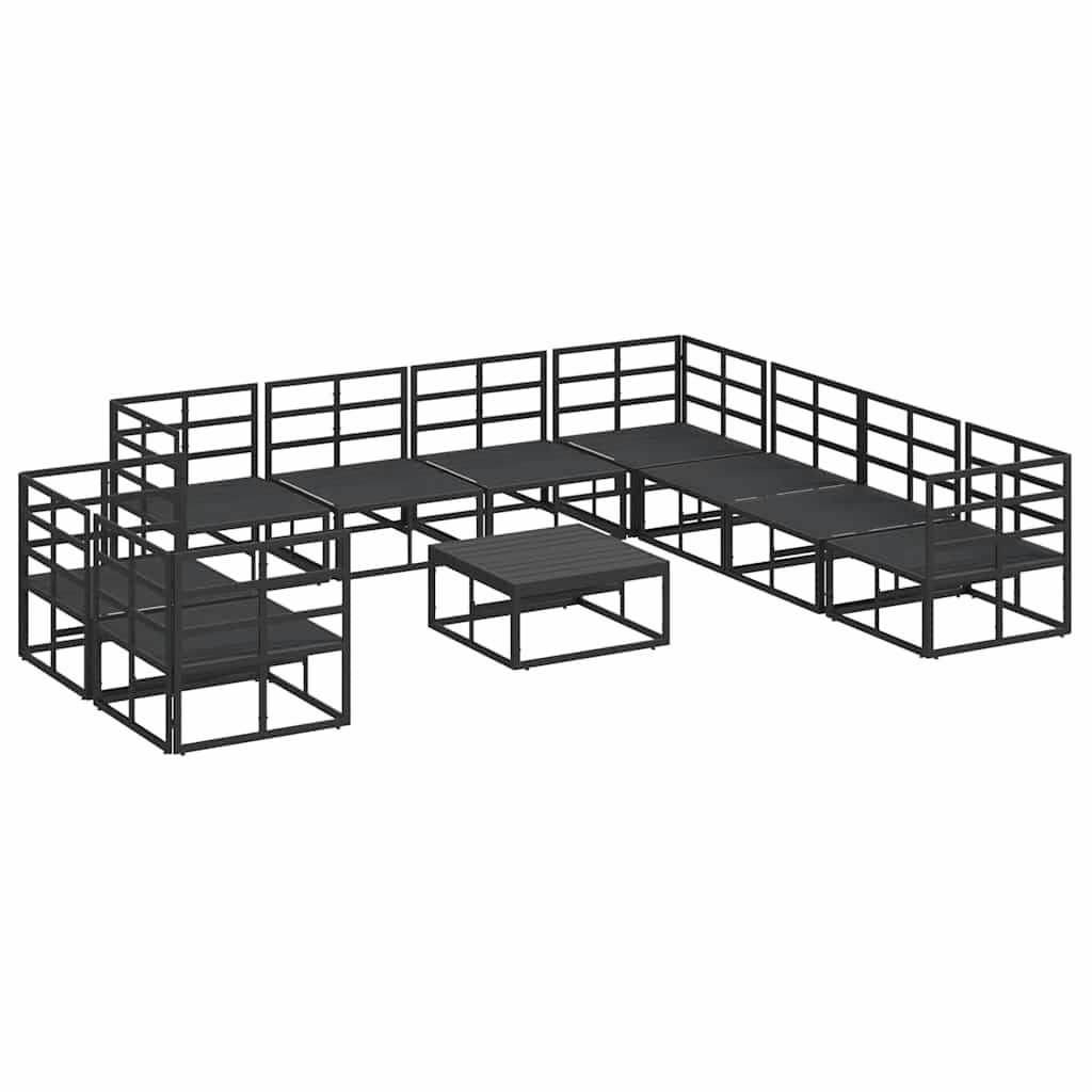 Garten-Sofa-Set mit Kissen 10 pcs Schwarz Aluminium