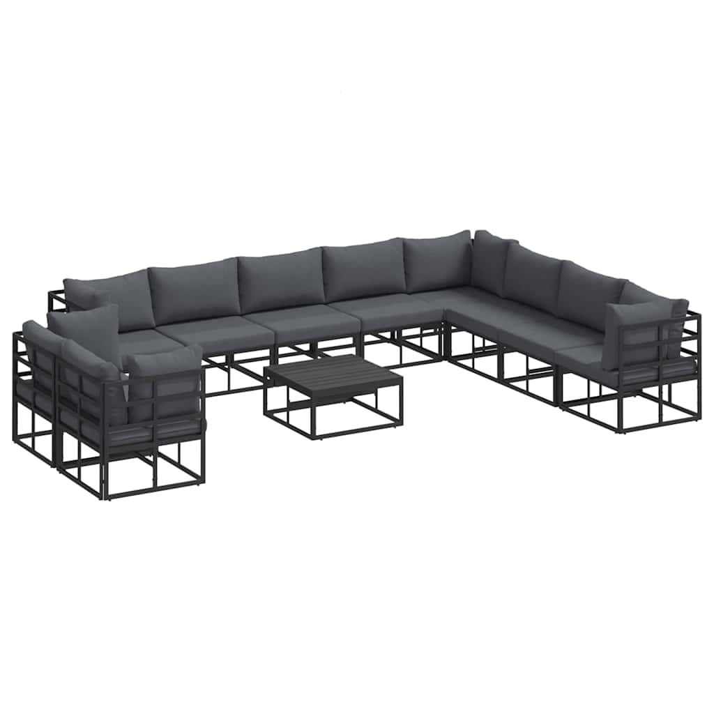 Garten-Sofa-Set mit Kissen Schwarz Aluminium