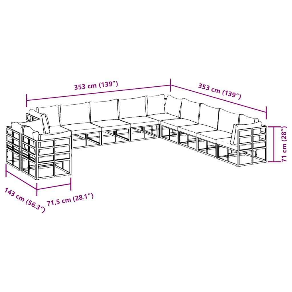 Garten-Sofa-Set mit Kissen Schwarz Aluminium