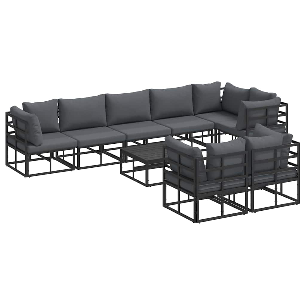 Garten-Sofa-Set mit Kissen Schwarz Aluminium