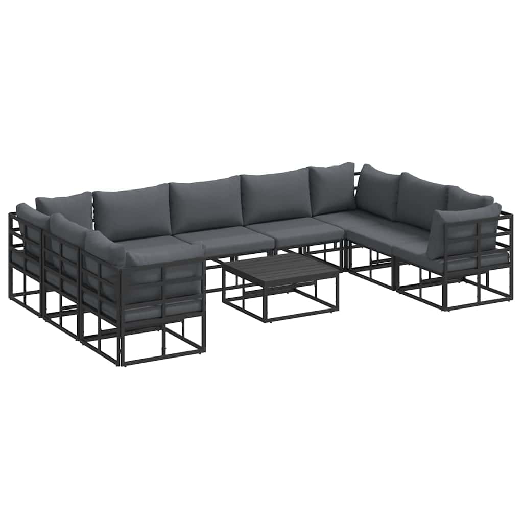 Garten-Sofa-Set mit Kissen Schwarz Aluminium