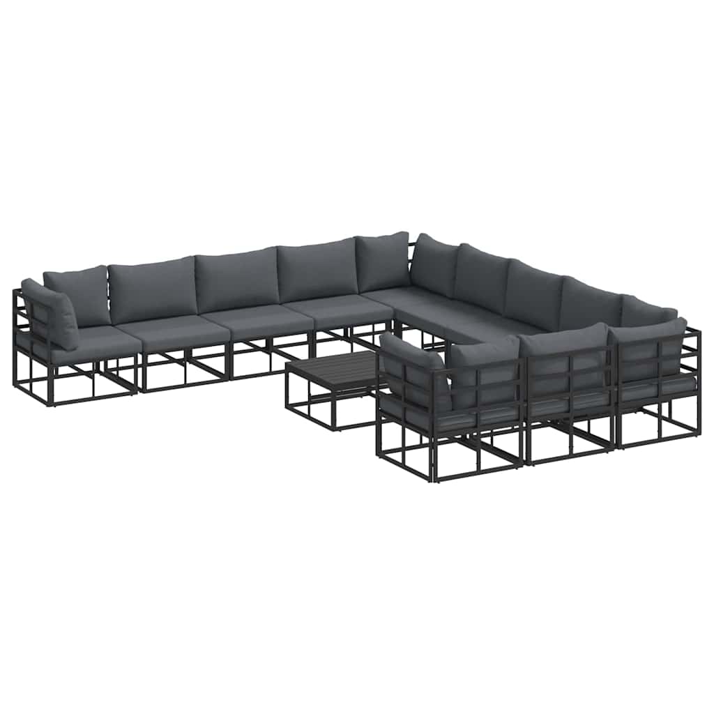 Garten-Sofa-Set mit Kissen 12 pcs Schwarz Aluminium