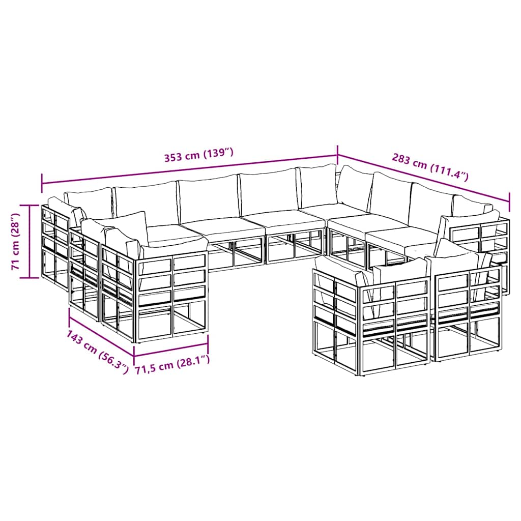 Garten-Sofa-Set mit Kissen 12 pcs