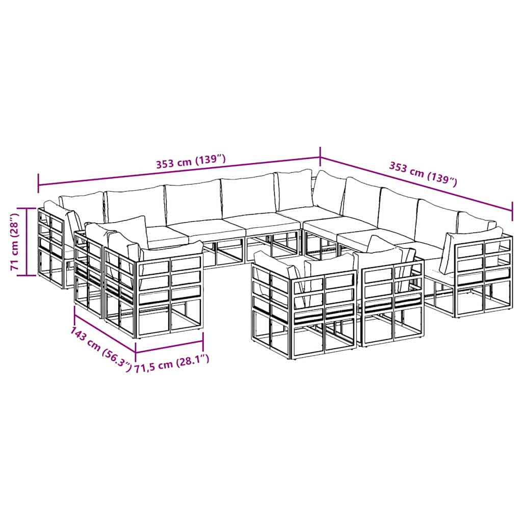 Garten-Sofa-Set mit Kissen 13 pcs Schwarz Aluminium