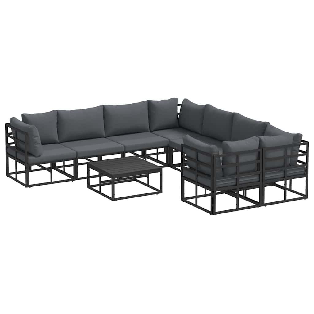 Garten-Sofa-Set mit Kissen 9 pcs Schwarz Aluminium