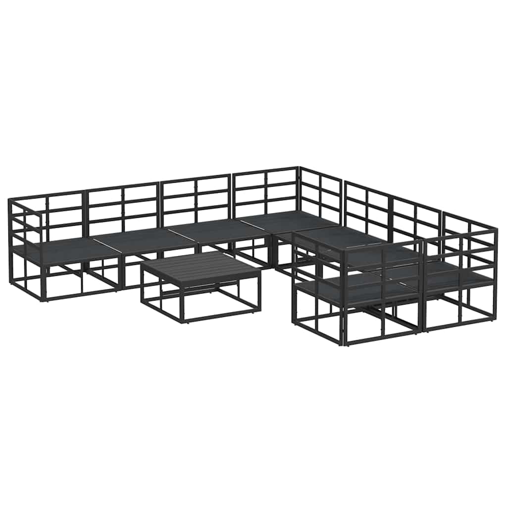 Garten-Sofa-Set mit Kissen 9 pcs Schwarz Aluminium