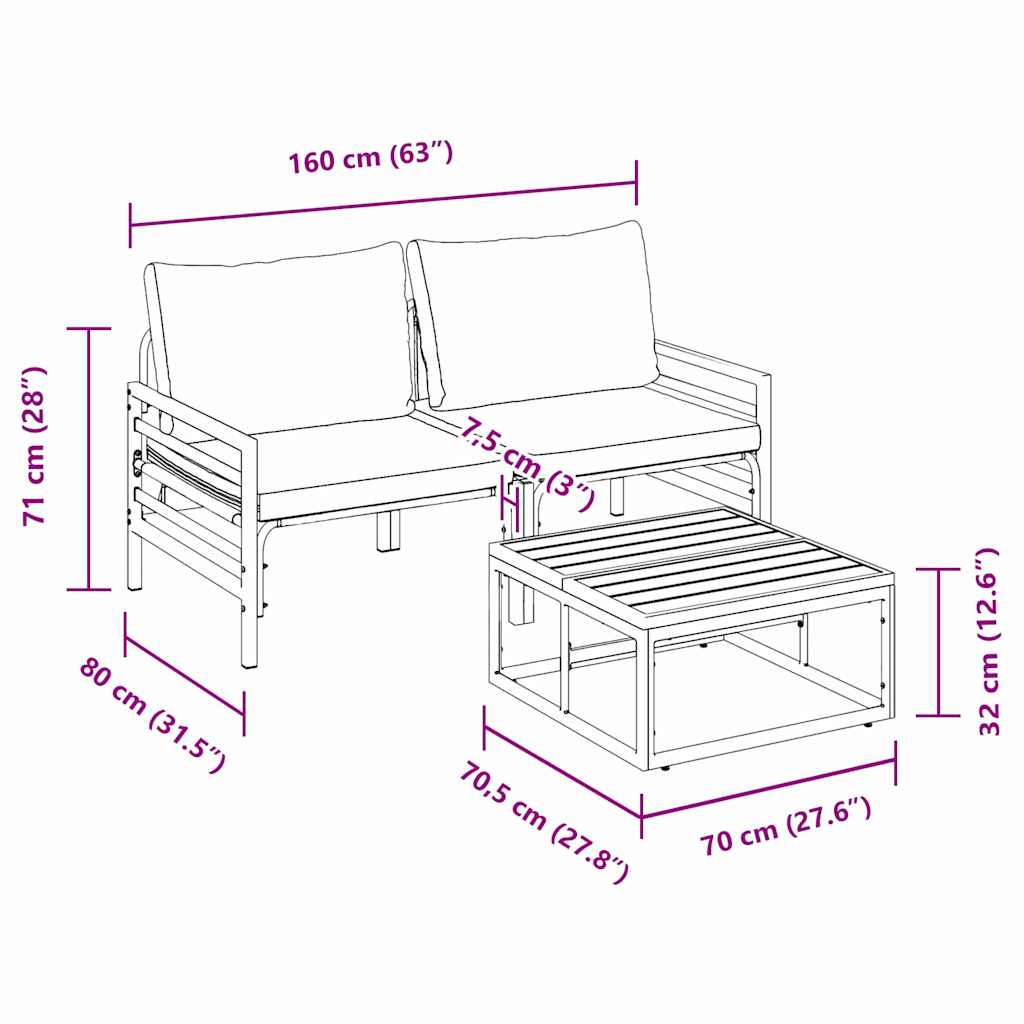Garten-Sofa-Set 3 pcs Anthrazit Stahl