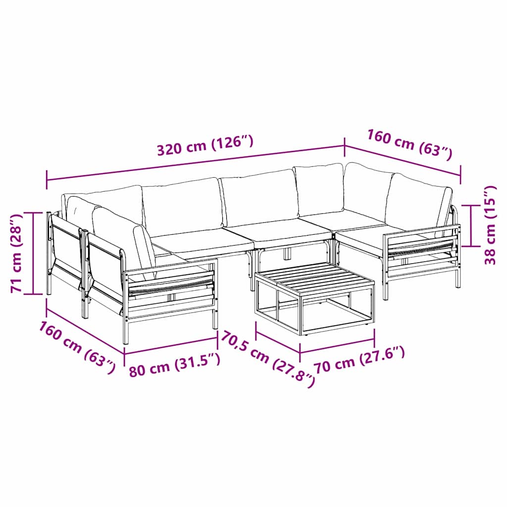 Garten-Sofa-Set 7 pcs Anthrazit Stahl