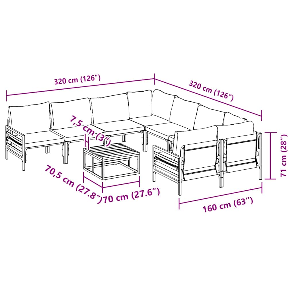 Garten-Sofa-Set mit Kissen 9 pcs Anthrazit Stahl