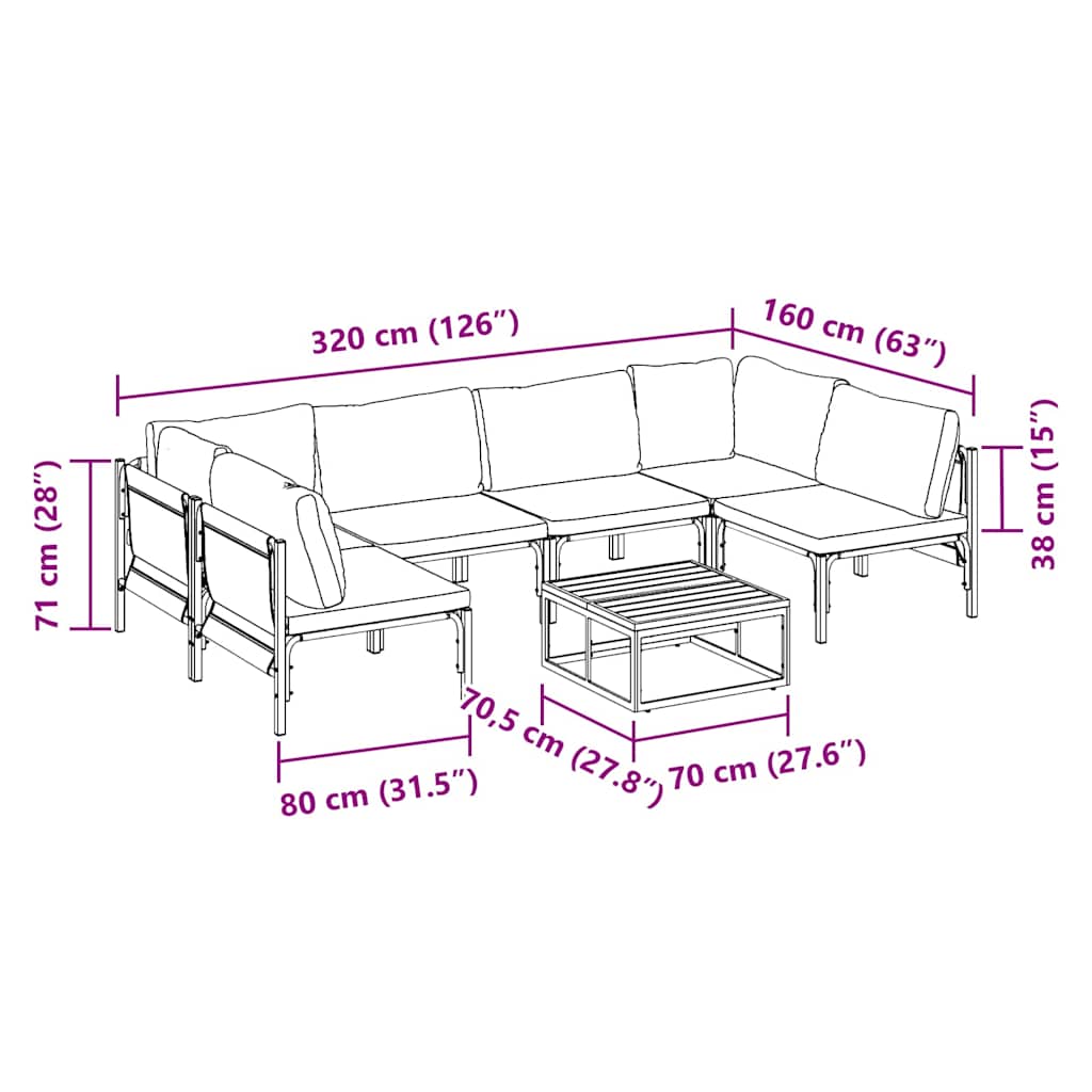 Garten-Sofa-Set 7 pcs Anthrazit Stahl