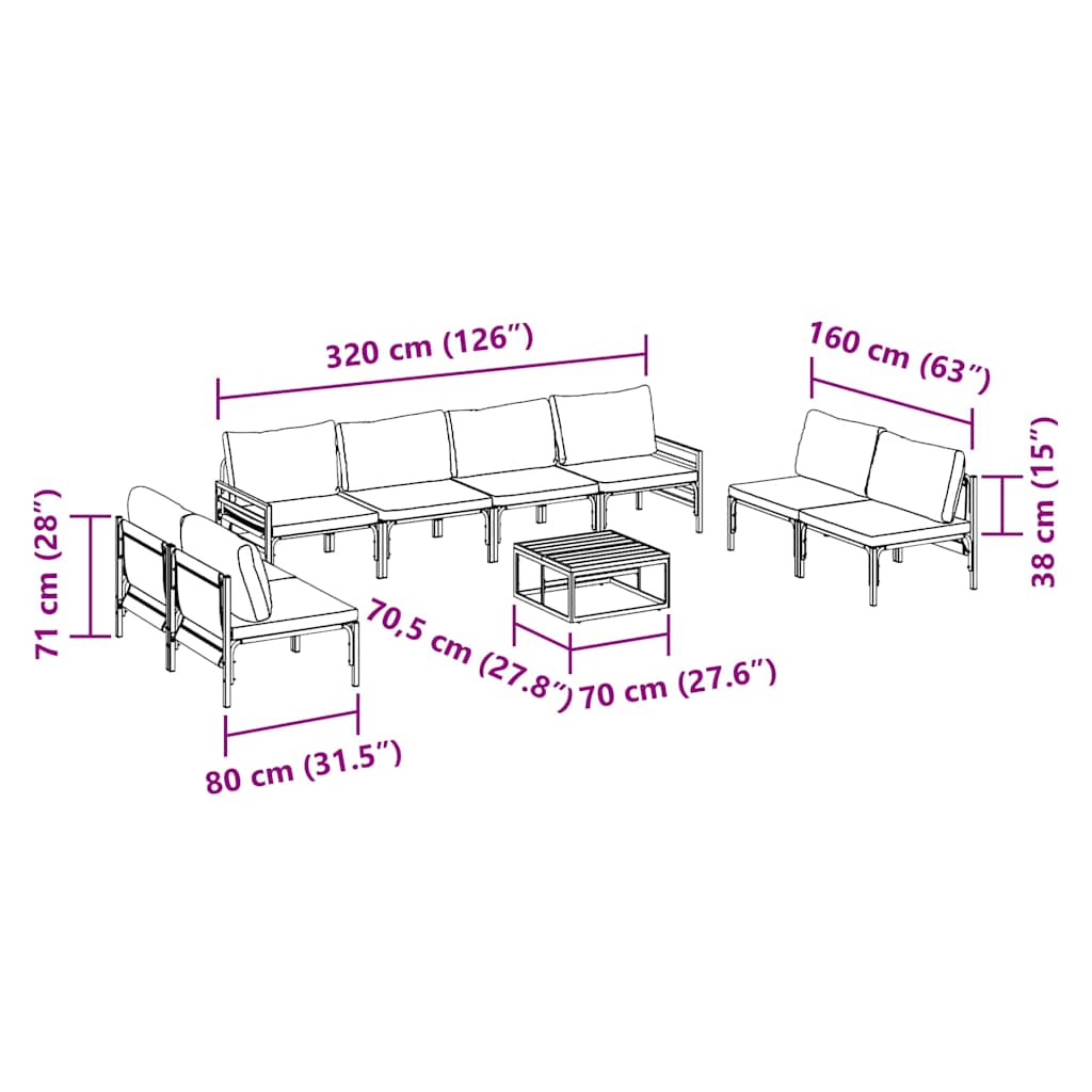 Garten-Sofa-Set 9 pcs Anthrazit Stahl