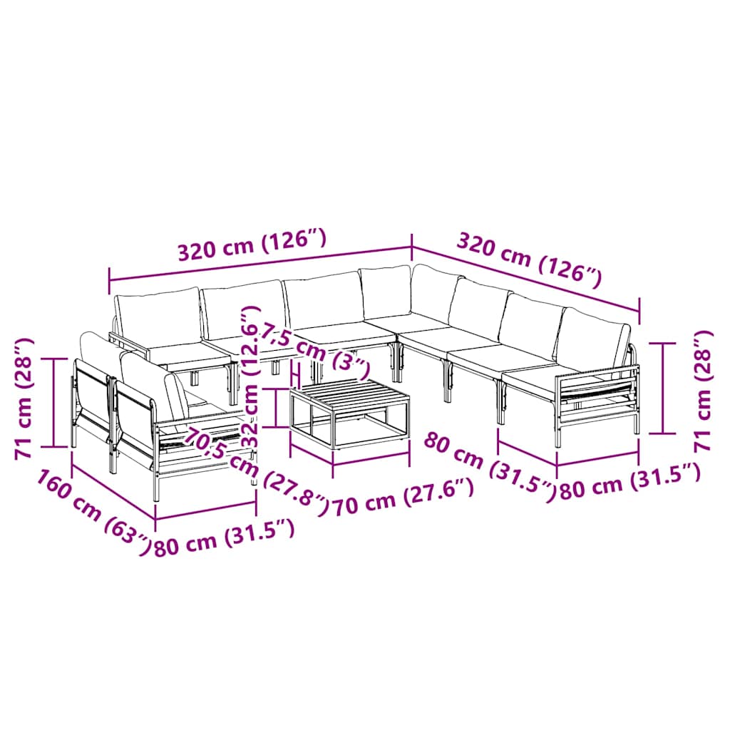 Garten-Sofa-Set 10 pcs Anthrazit Stahl