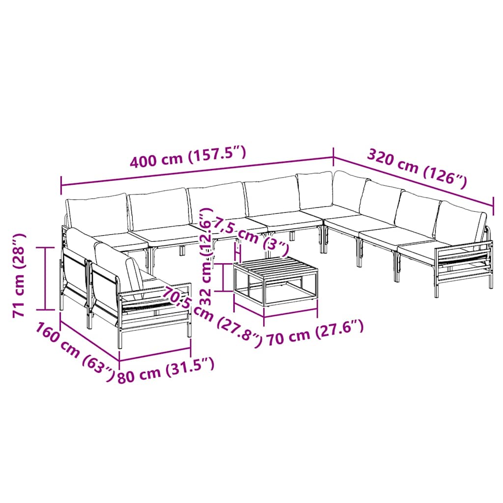 Garten-Sofa-Set 11 pcs Anthrazit Stahl