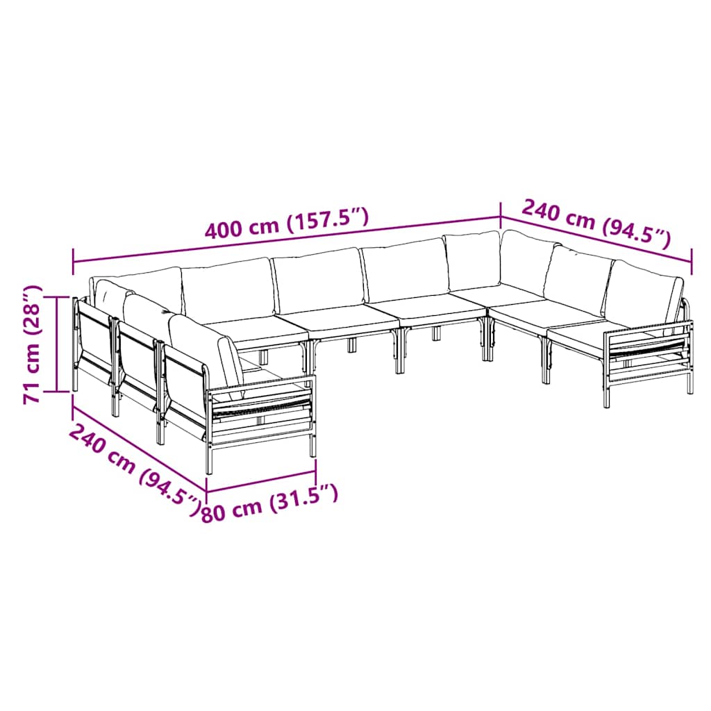 Garten-Sofa-Set 9 pcs Anthrazit Stahl