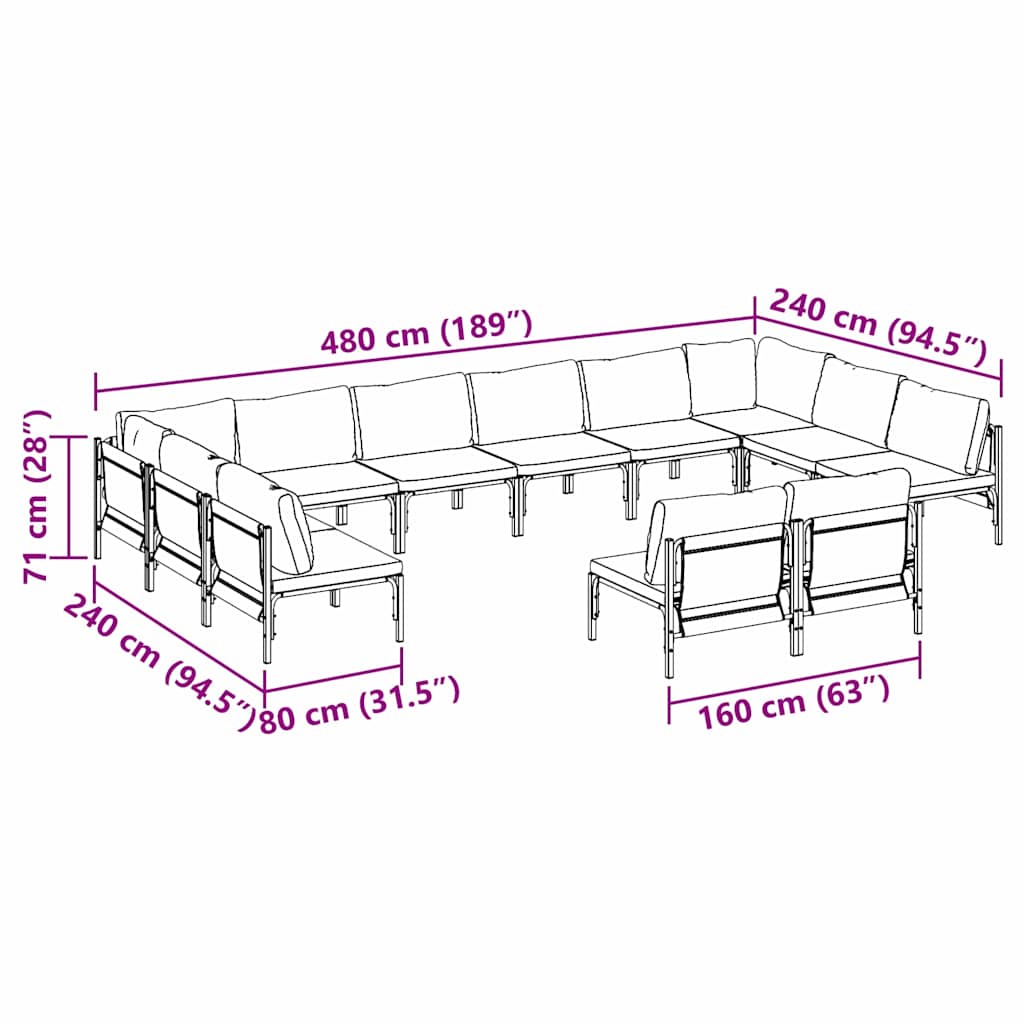 Garten-Sofa-Set 12 pcs Anthrazit Stahl