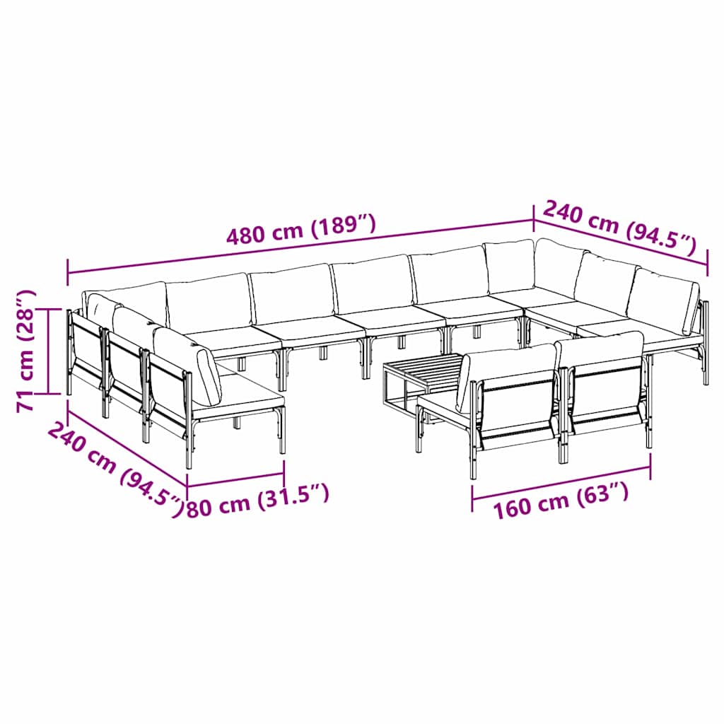 Garten-Sofa-Set 13 pcs Anthrazit Stahl