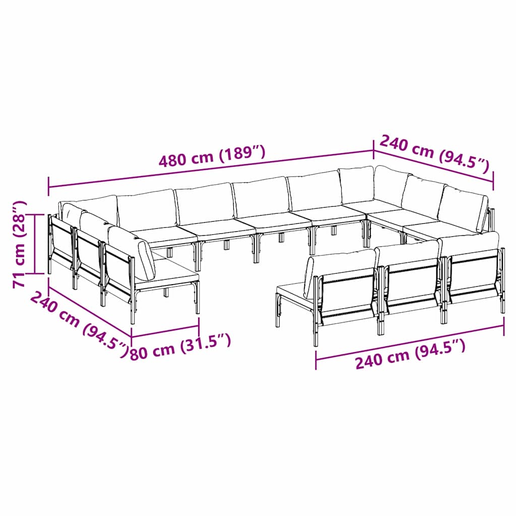 Garten-Sofa-Set 13 pcs Anthrazit Stahl