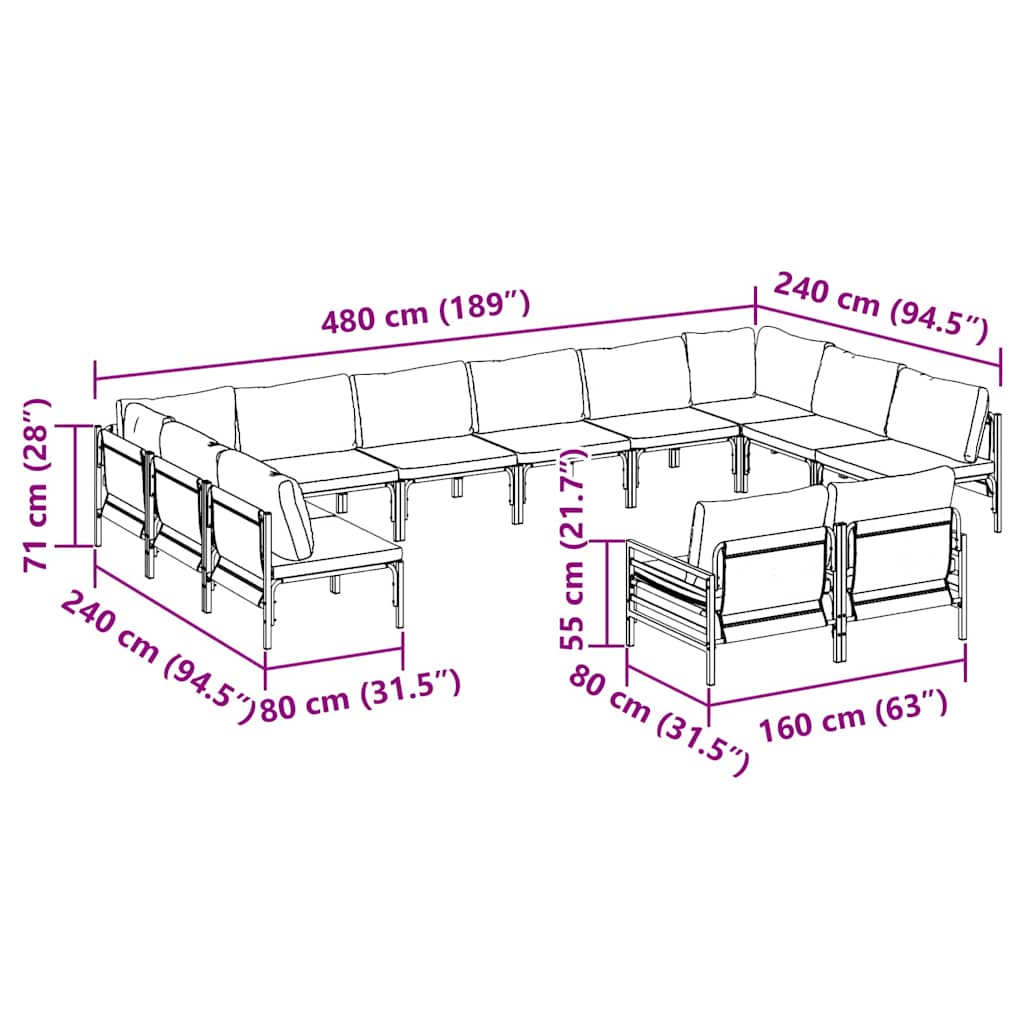 Garten-Sofa-Set 12 pcs Anthrazit Stahl