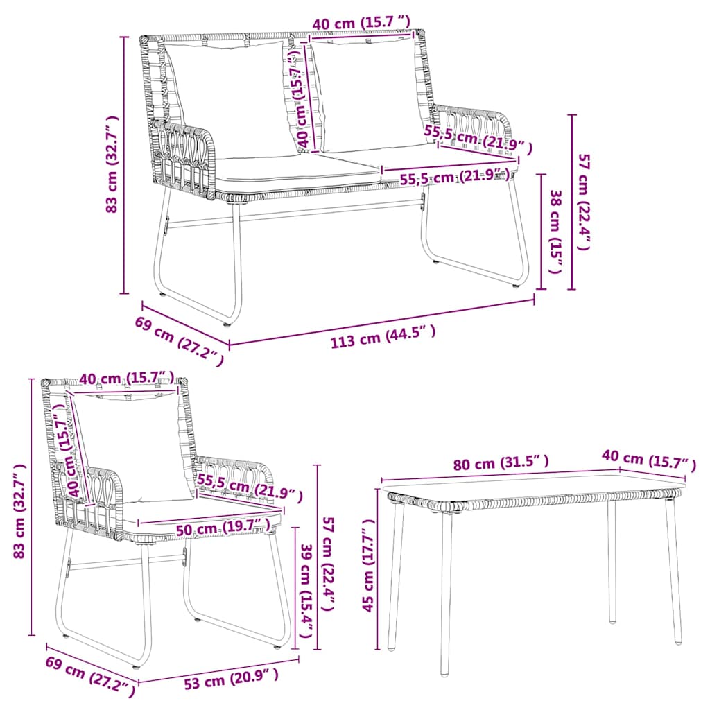 Gartenmöbel Set mit Kissen 4 pcs Schwarz und Anthrazit