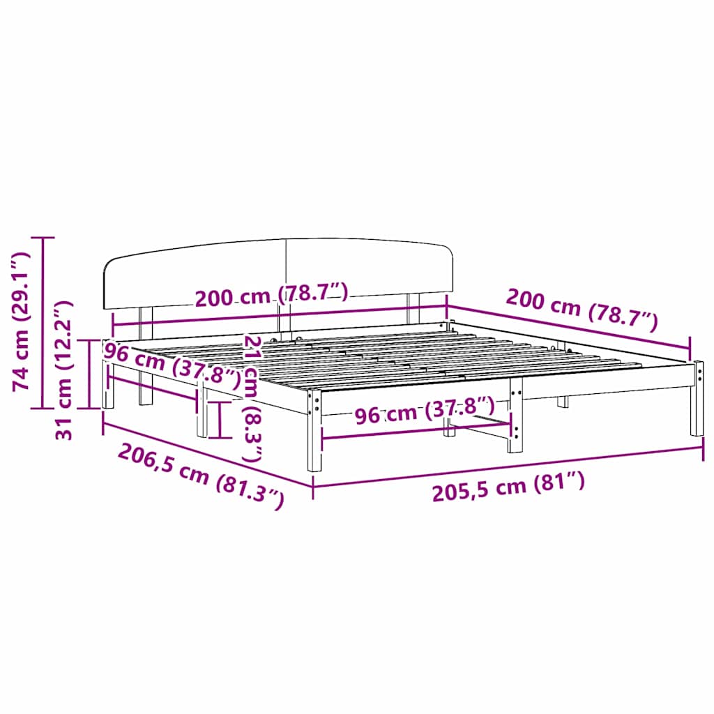 Bettgestell mit Kopfteil Braun 200 x 200 cm Massivholz Kiefer
