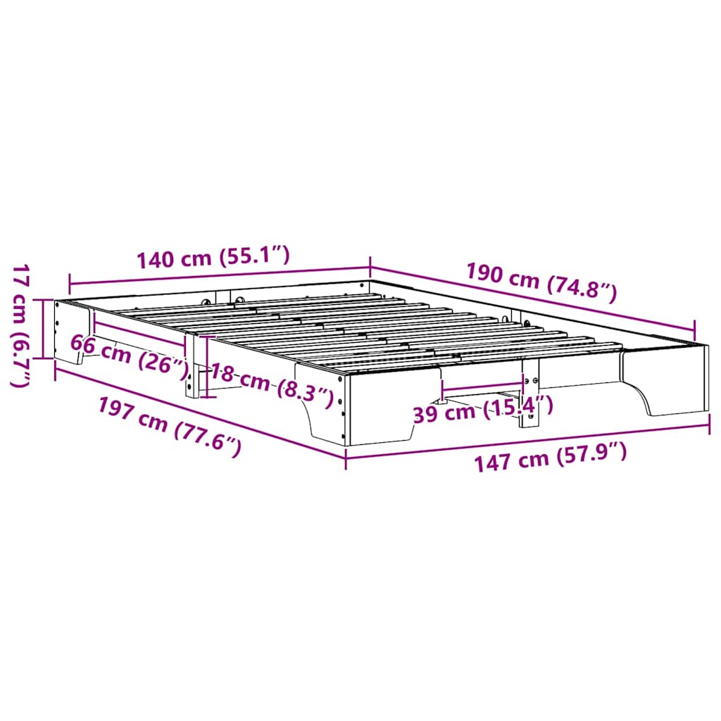 Bettgestell Wachsbraun 140 x 190 cm Massivholz Kiefer