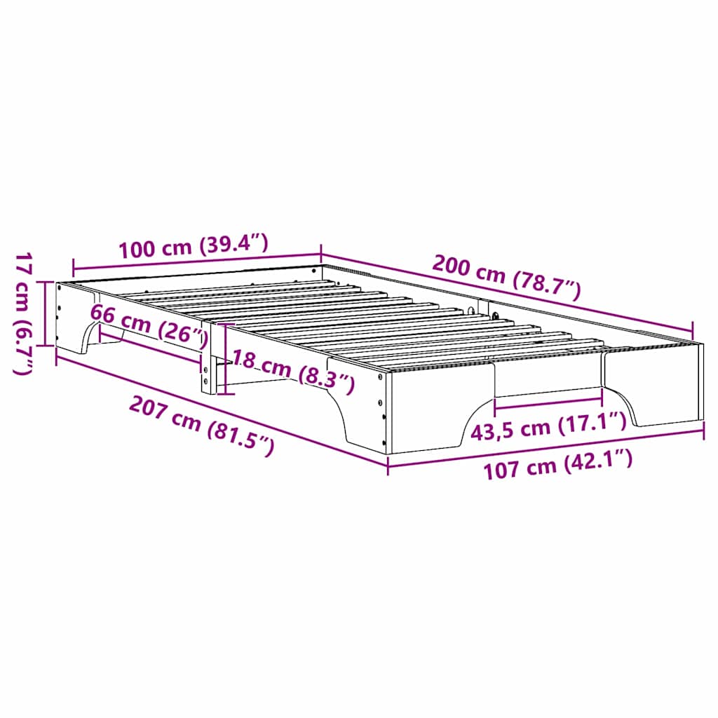 Bettgestell Wachsbraun 100 x 200 cm Massivholz Kiefer