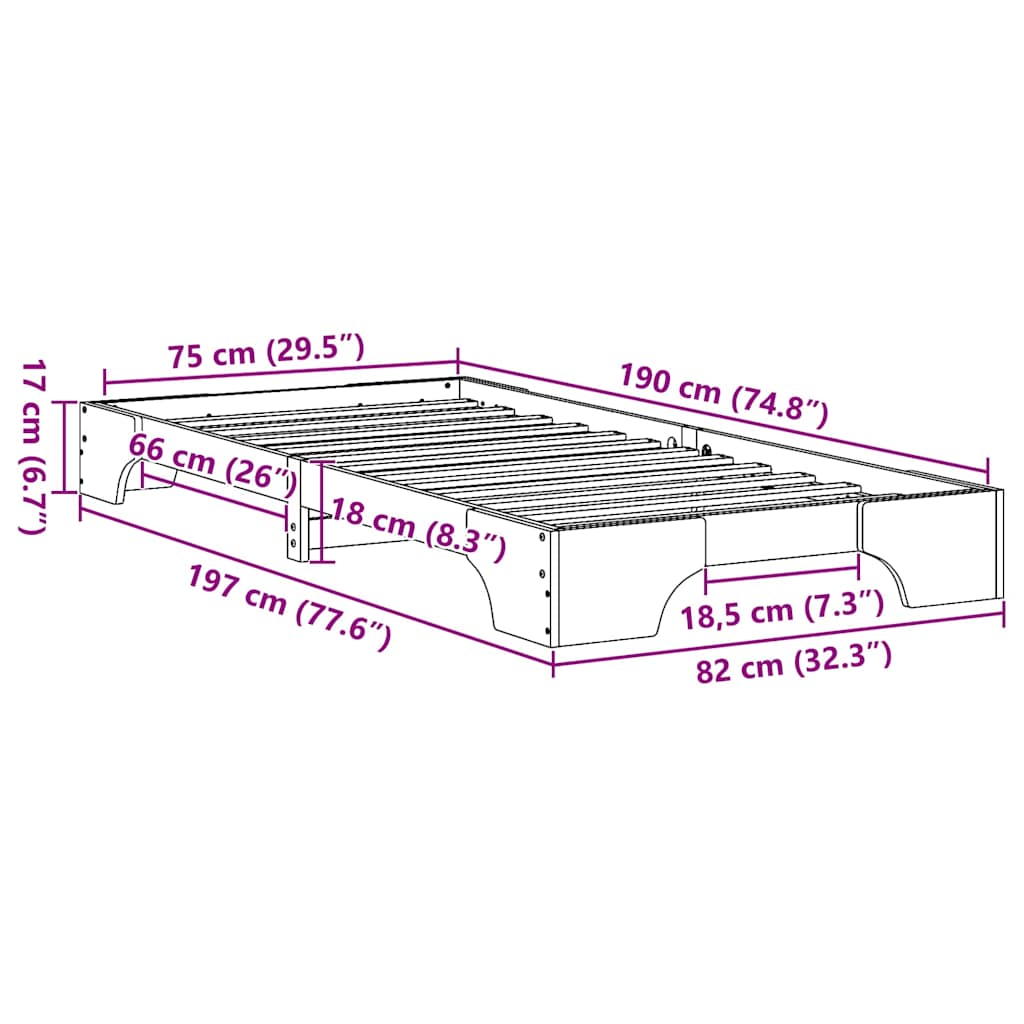 Bettgestell Wachsbraun 75 x 190 cm Massivholz Kiefer