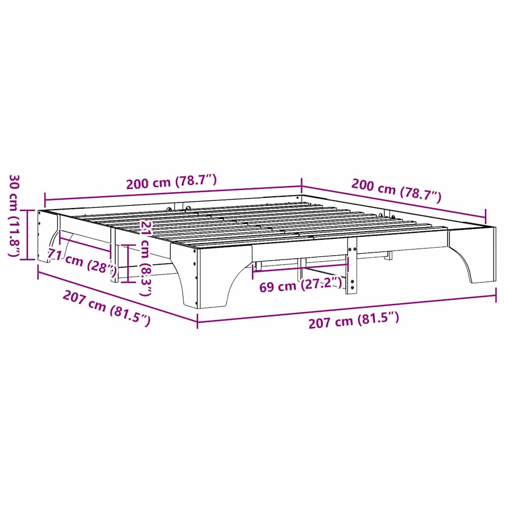 Bettgestell Wachsbraun 200 x 200 cm Massivholz Kiefer