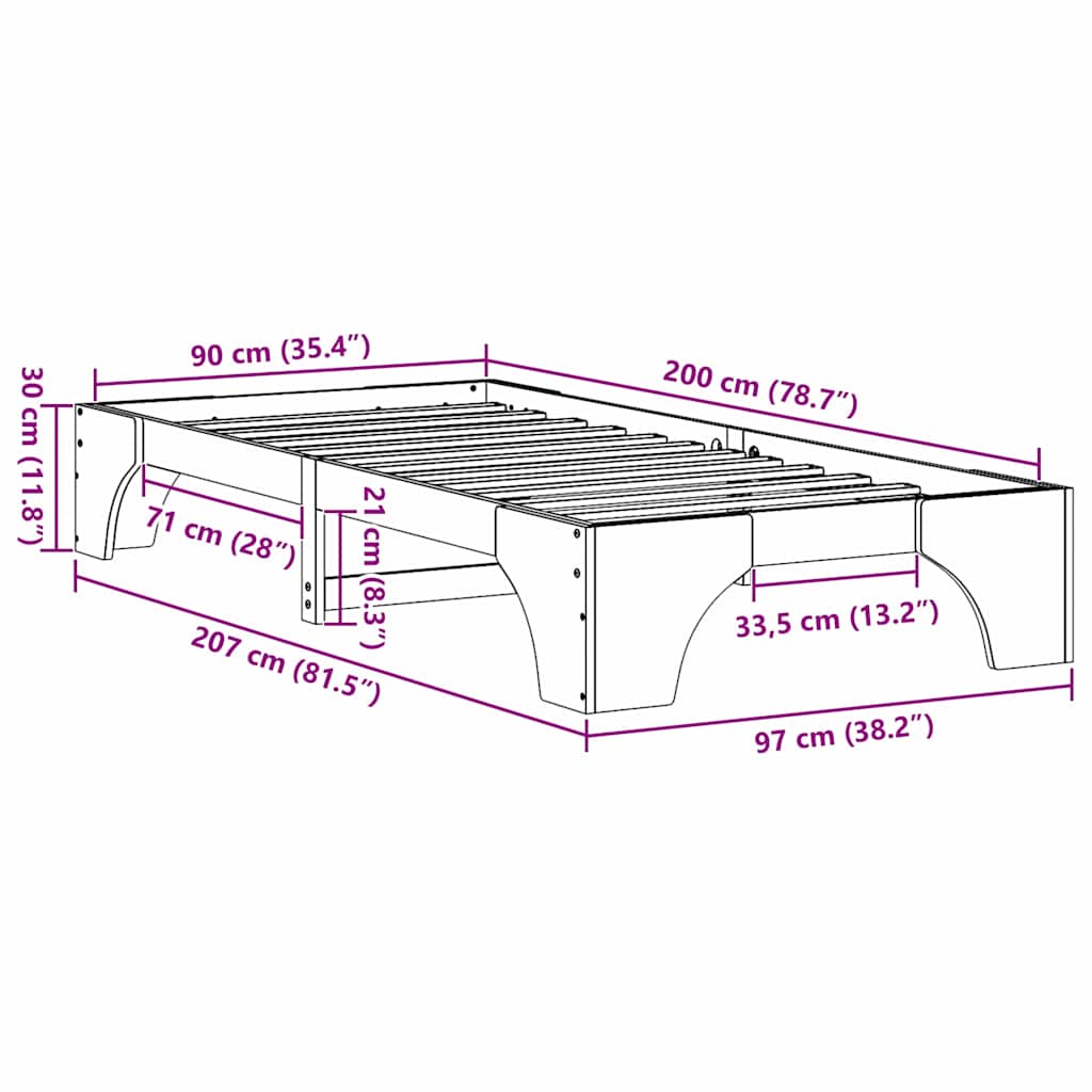 Bettgestell Wachsbraun 90 x 200 cm Massivholz Kiefer