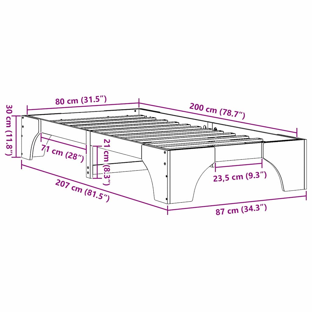 Bettgestell Wachsbraun 80 x 200 cm Massivholz Kiefer