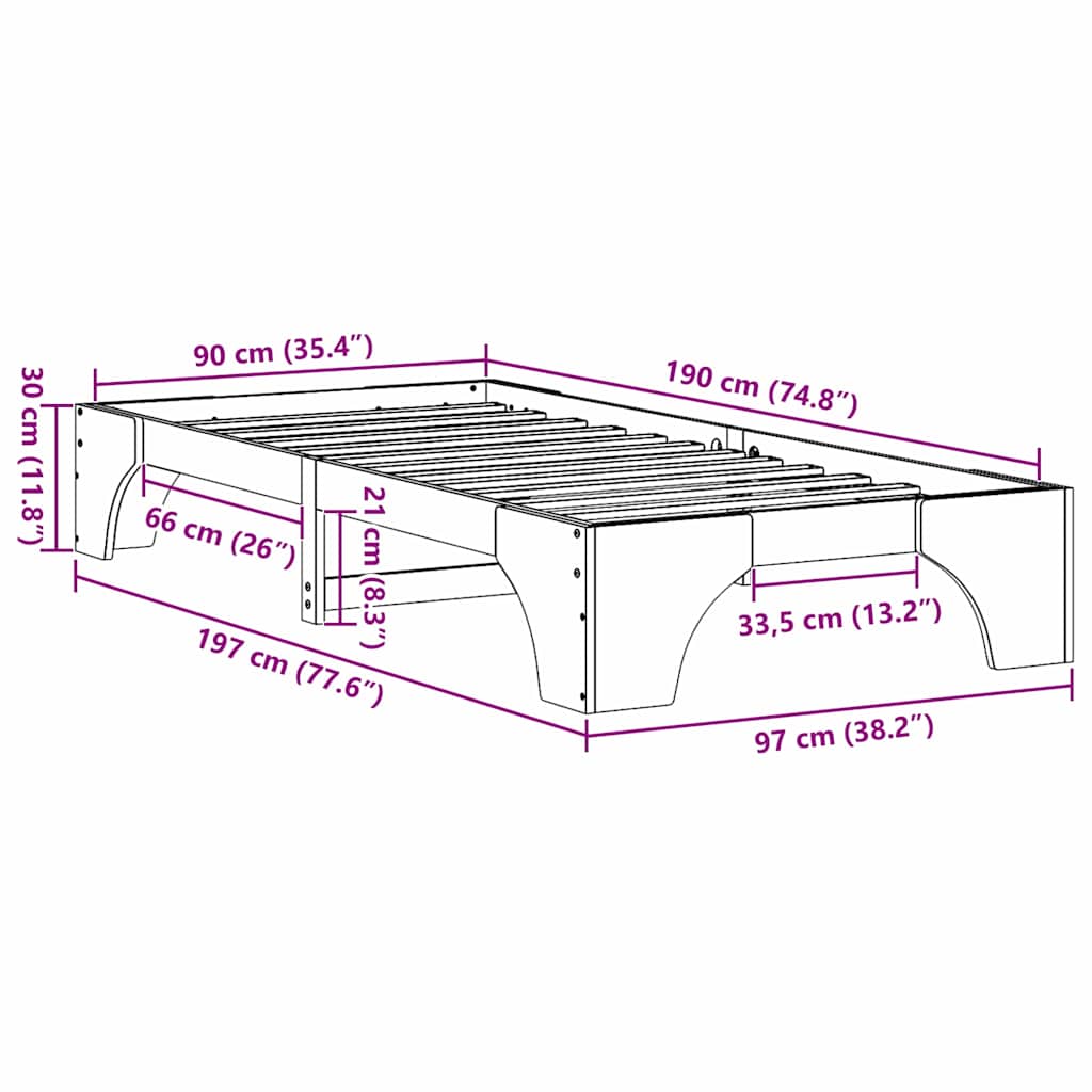 Bettgestell Weiß 90 x 190 cm Massivholz Kiefer