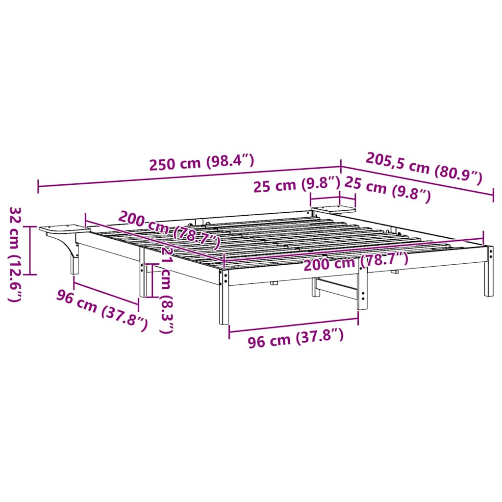 Bettgestell mit Nachttischen Braun 200 x 200 cm Wachsbraun