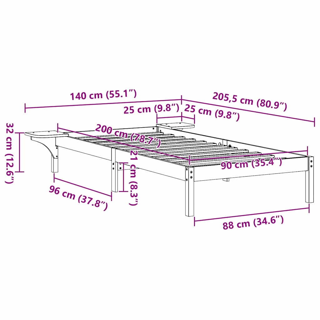 Bettgestell mit Nachttischen Braun 90 x 200 cm Braun