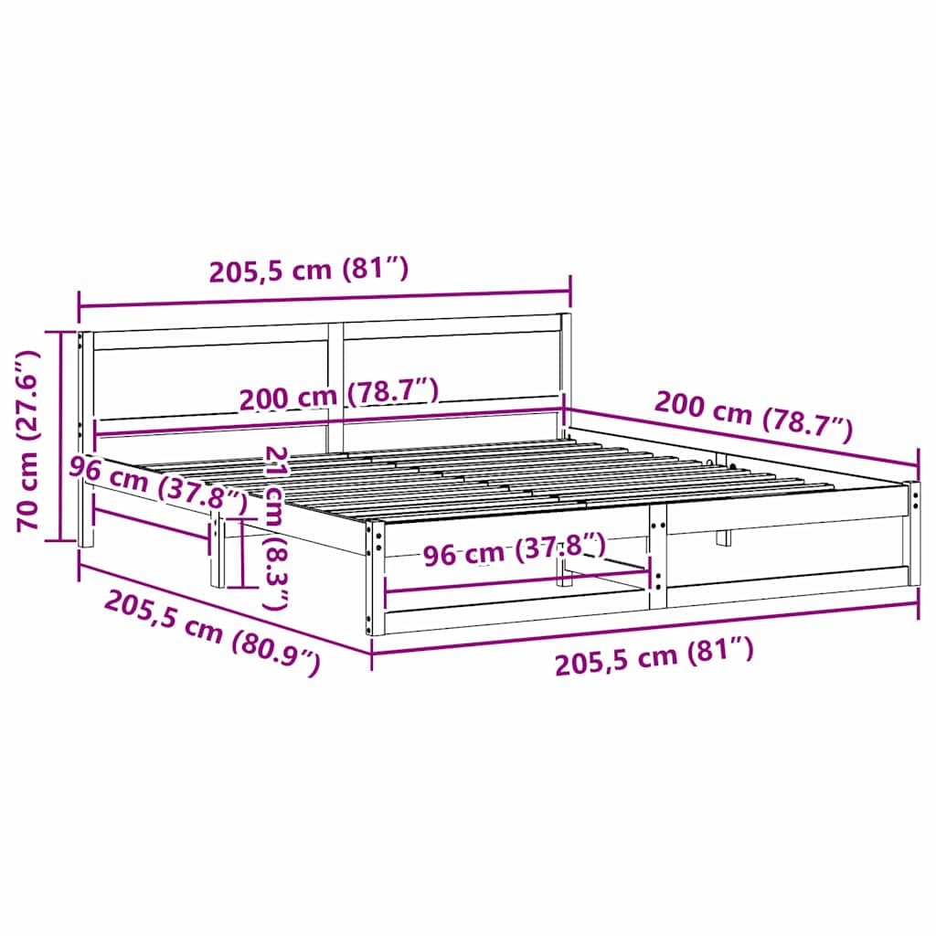 Bettgestell mit Kopfteil Braun 200 x 200 cm Massivholz Kiefer