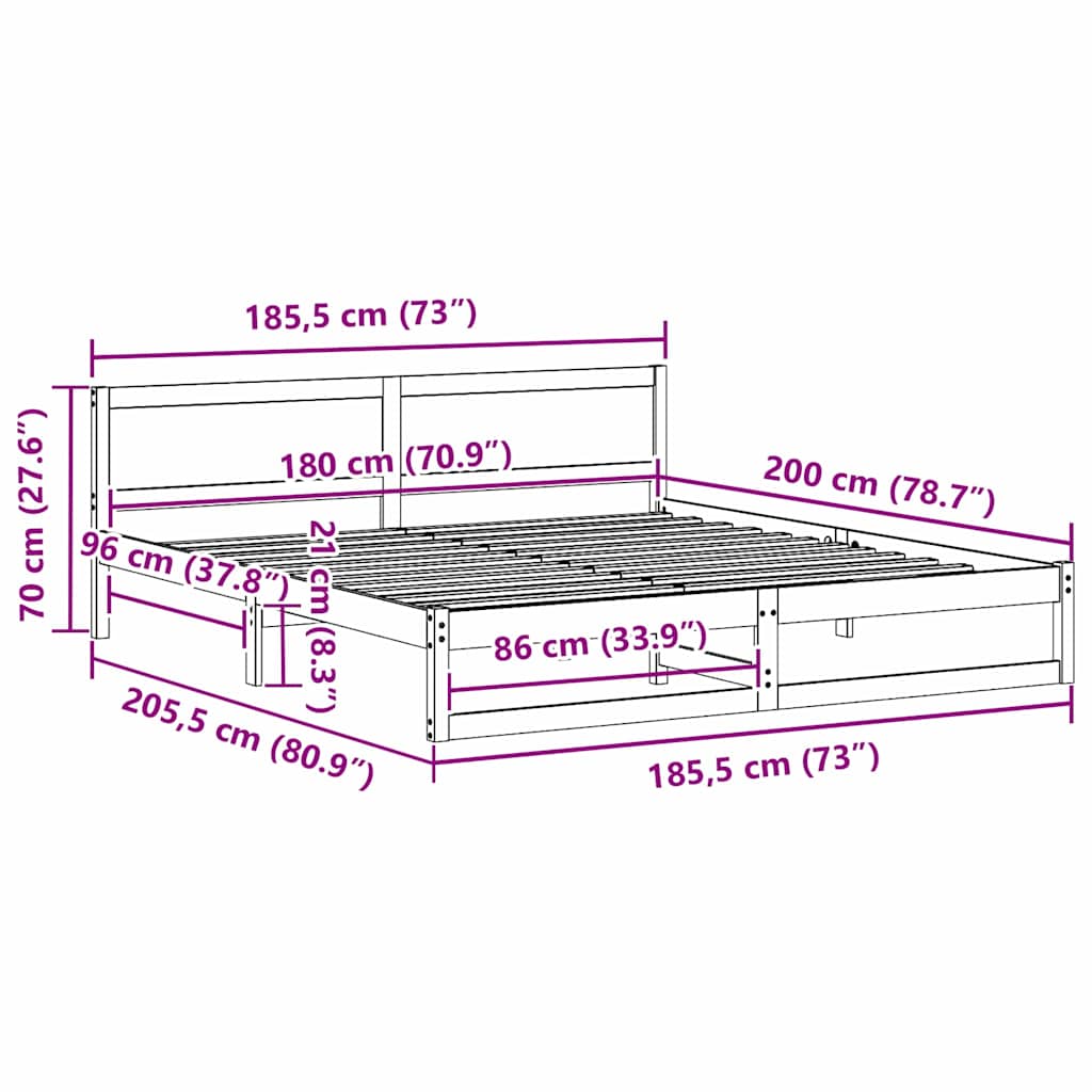 Bettgestell mit Kopfteil Weiß 180 x 200 cm Massivholz Kiefer