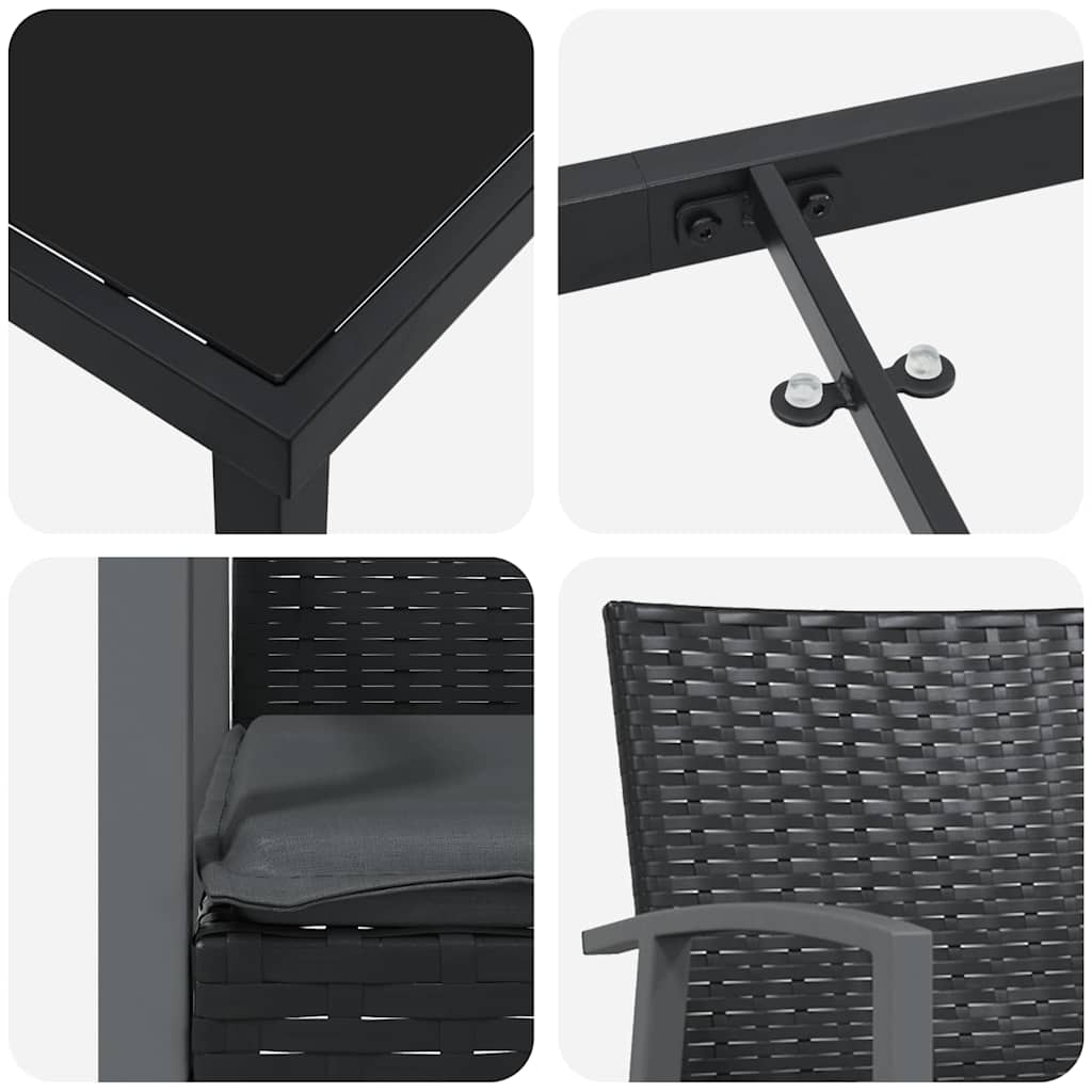 Garten Essgruppe 5 pcs Schwarz Poly Rattan