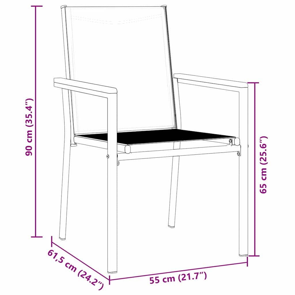 Garten Essgruppe 3 pcs Schwarz Textilene und Stahl