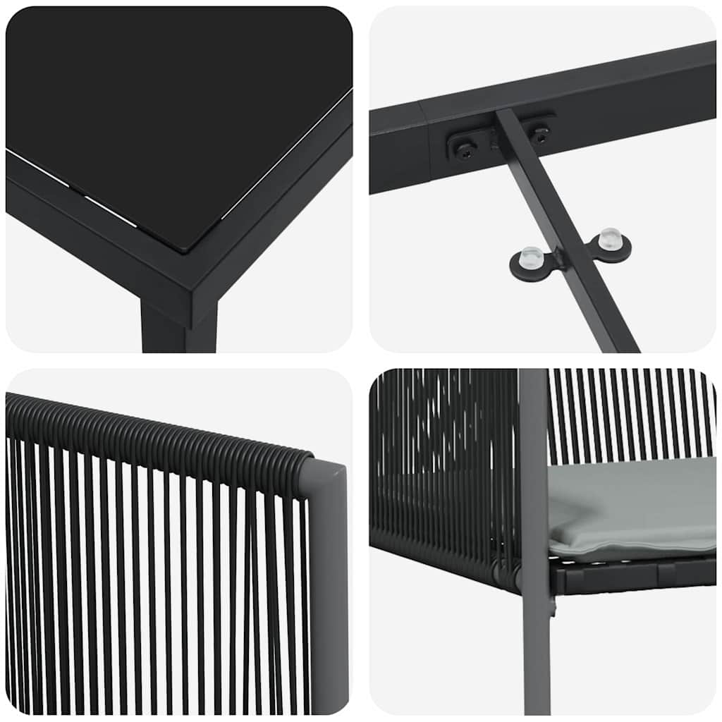 Garten Essgruppe 3 pcs Schwarz Poly Rattan