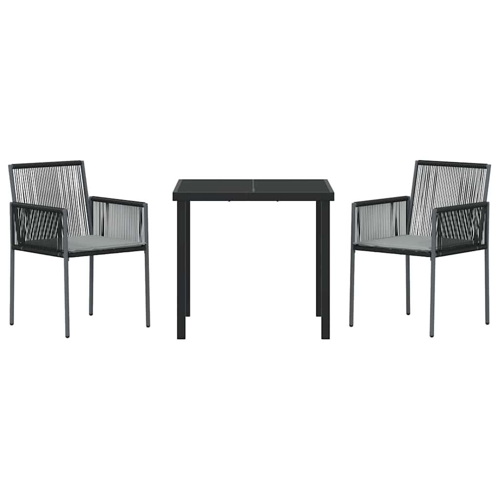 Garten Essgruppe 3 pcs Schwarz Poly Rattan