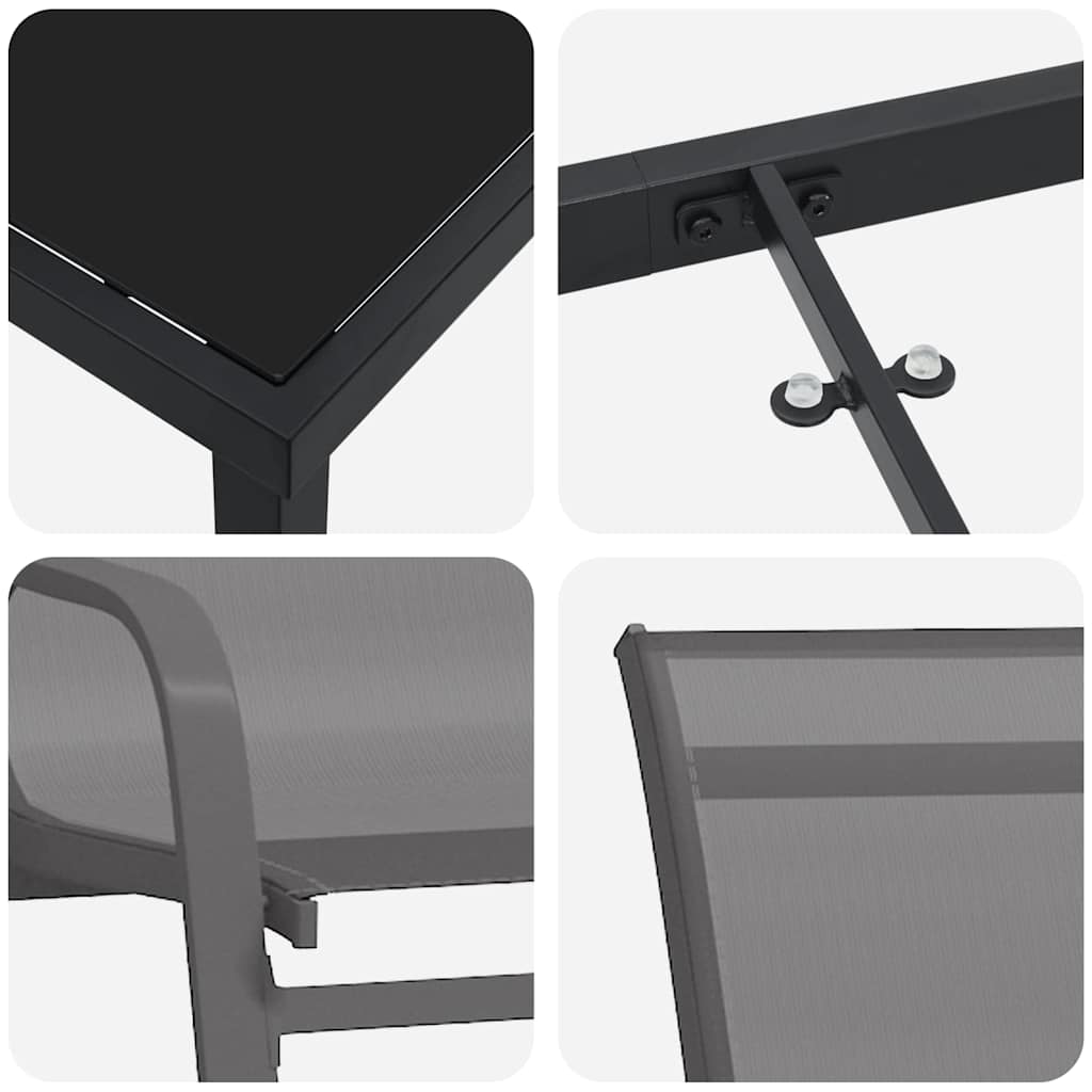 Garten Essgruppe 7 pcs Grau Textilene und Stahl